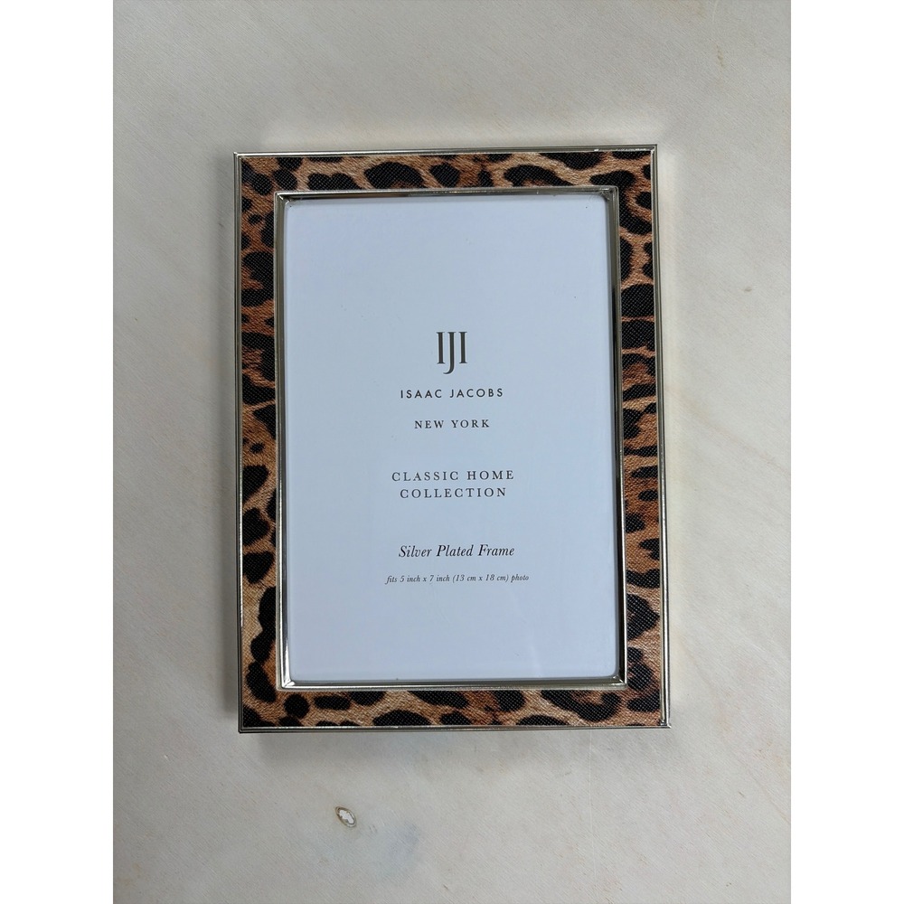 Isaac Jacobs Leopard Print Silver Plated Picture Frame 5x7 Classic Home Decor